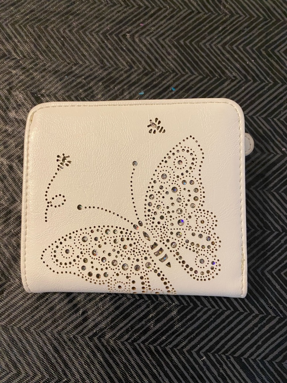 White Butterfly Rhinestone Women’s Zip Wallet